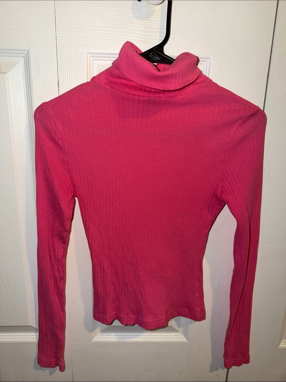 SHEIN Hot Pink Ribbed Turtleneck Long Sleeve Top